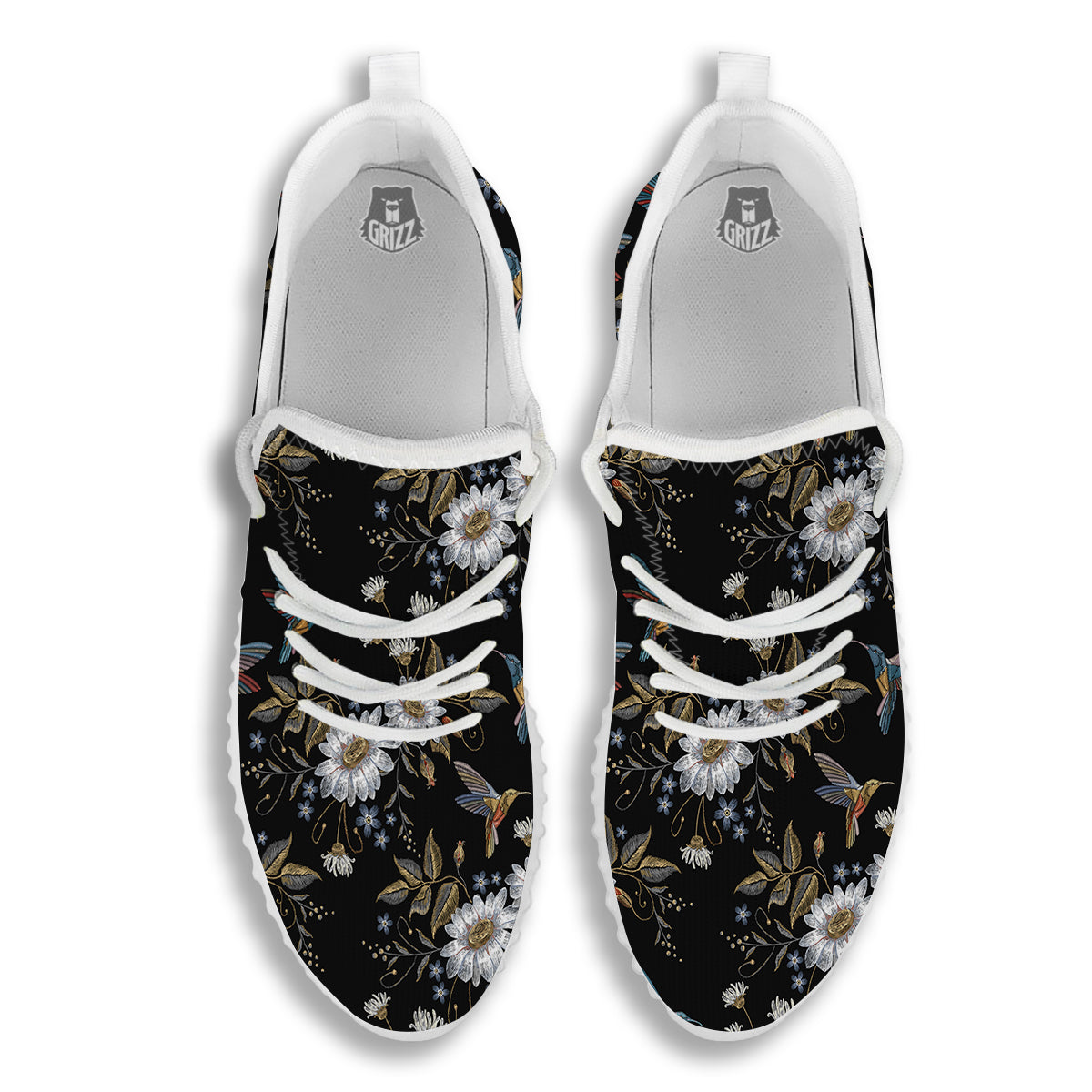 Hummingbird Floral Vintage Print Pattern White Walking Shoes-grizzshop