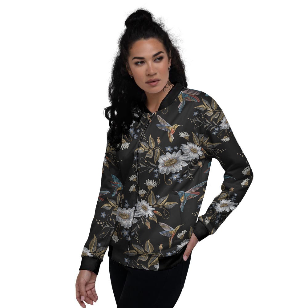 Hummingbird Floral Vintage Print Pattern Women's Bomber Jacket-grizzshop