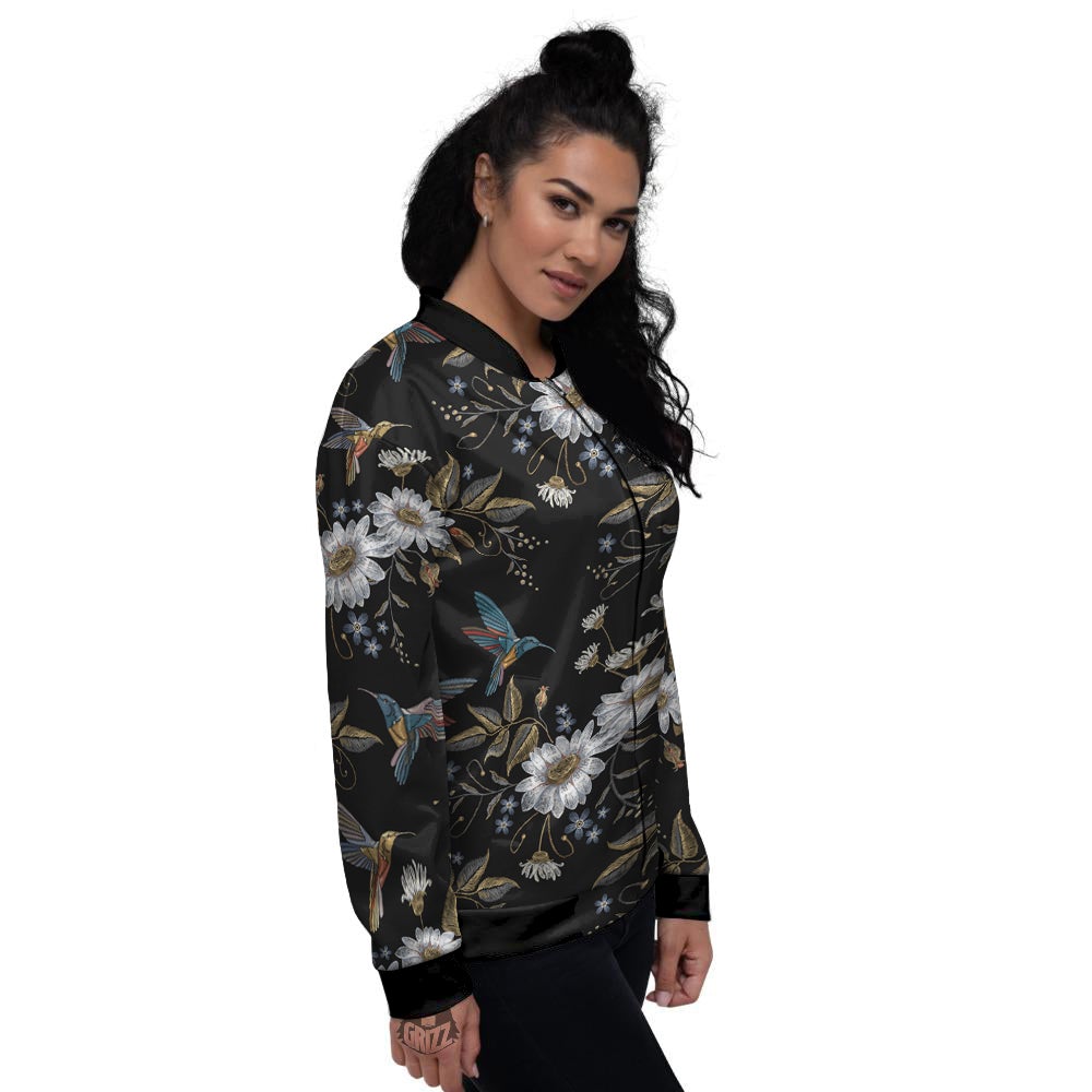 Hummingbird Floral Vintage Print Pattern Women's Bomber Jacket-grizzshop