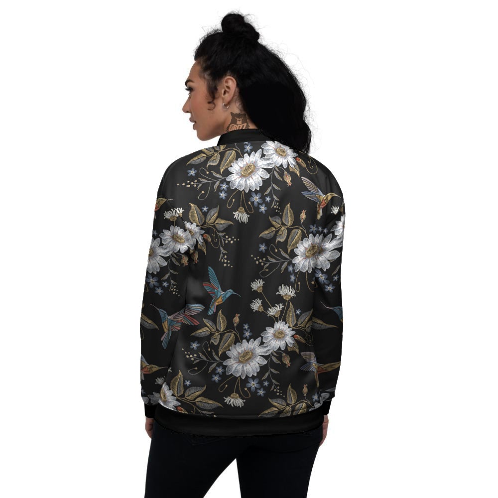 Hummingbird Floral Vintage Print Pattern Women's Bomber Jacket-grizzshop