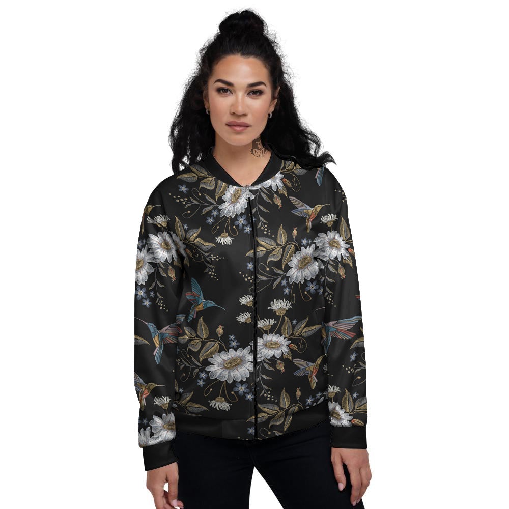 Hummingbird Floral Vintage Print Pattern Women's Bomber Jacket-grizzshop