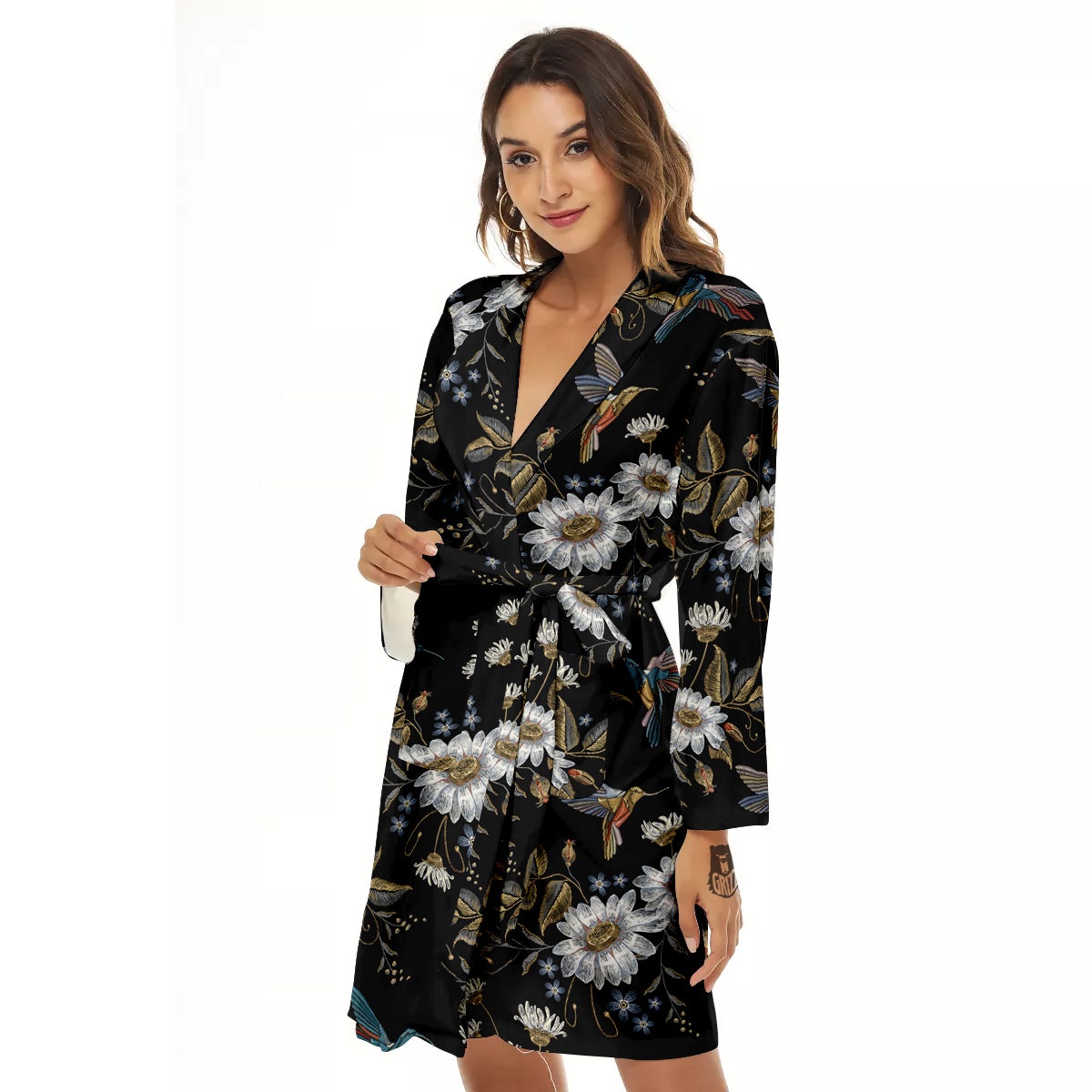Hummingbird Floral Vintage Print Pattern Women's Robe-grizzshop