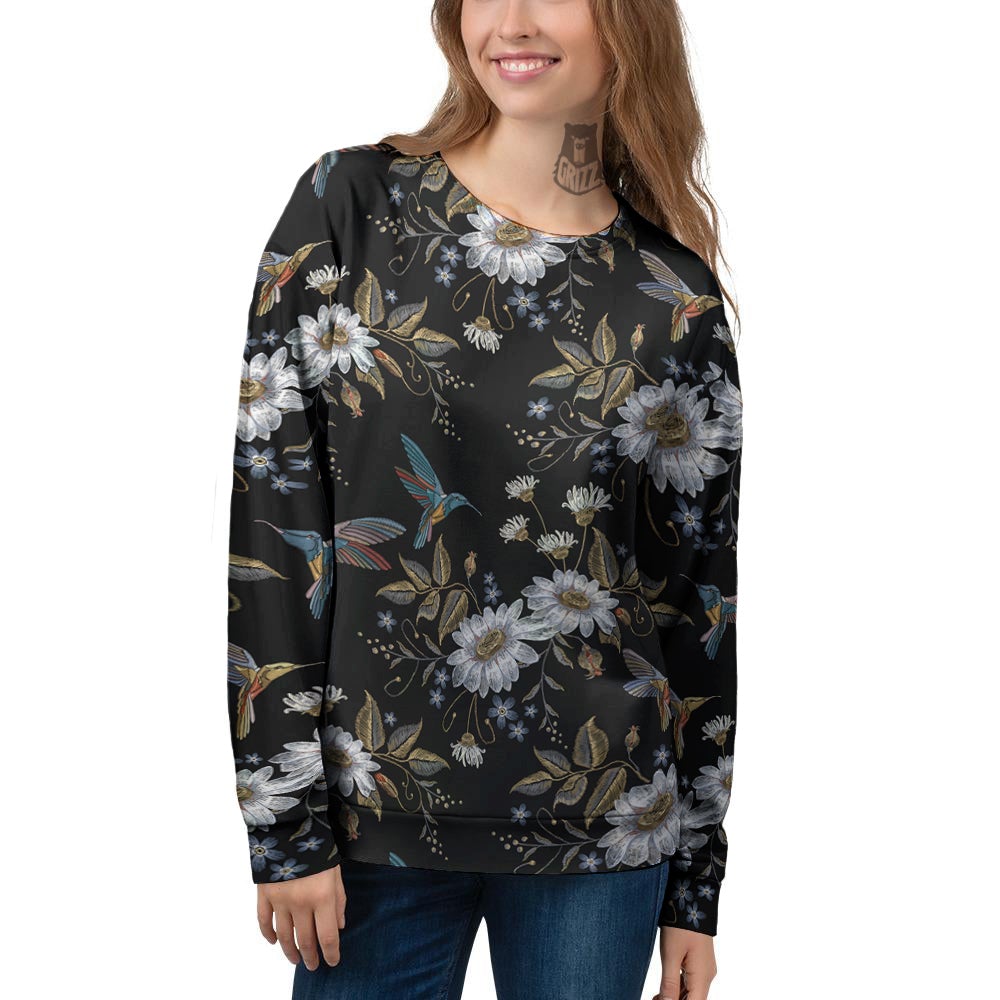 Hummingbird Floral Vintage Print Pattern Women's Sweatshirt-grizzshop