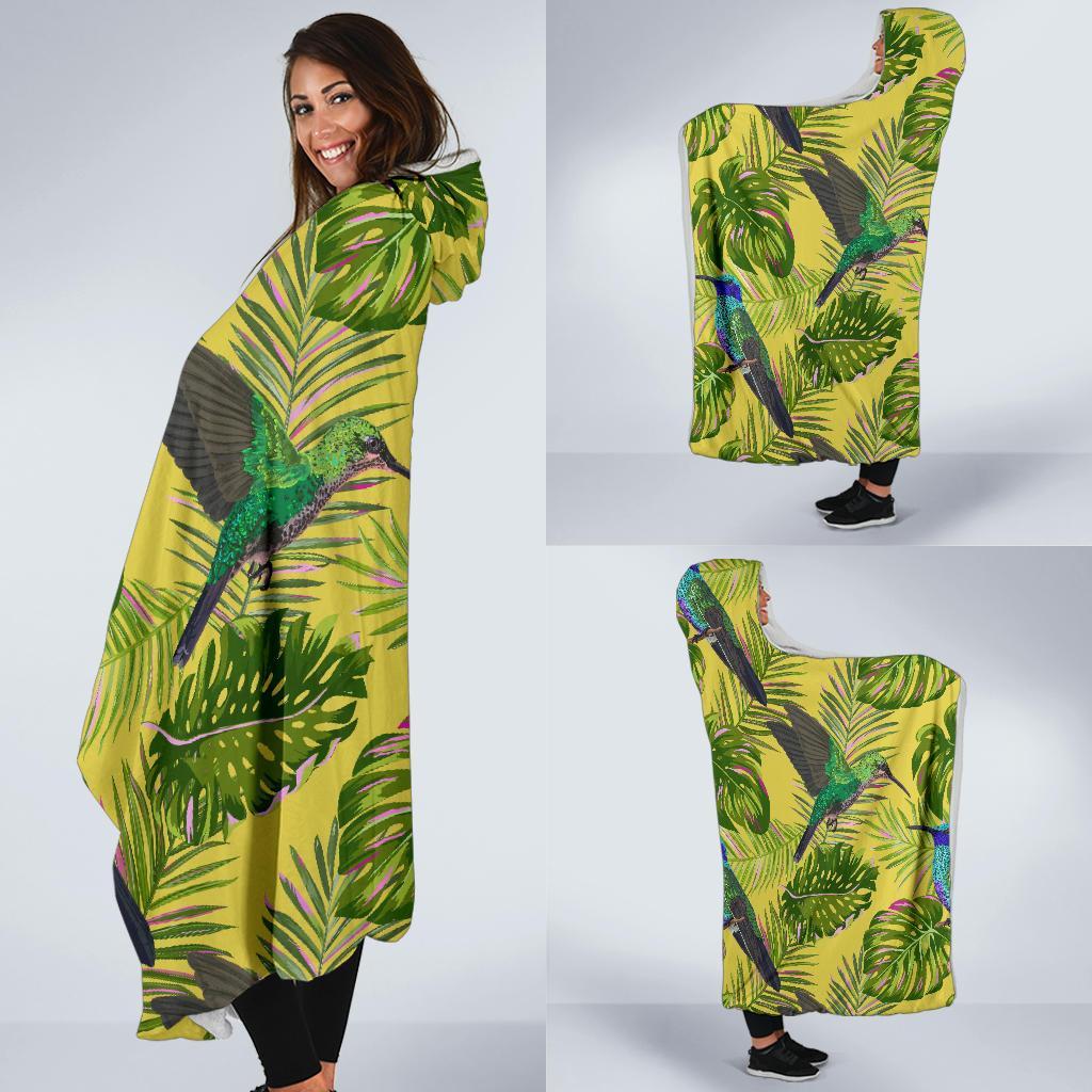 Hummingbird Palm Leaves Hooded Blanket-grizzshop