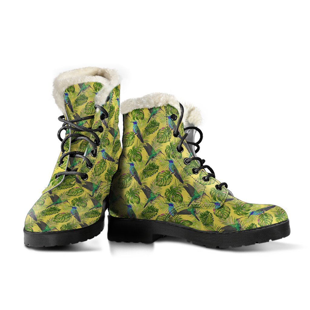 Hummingbird Palm Leaves Pattern Print Comfy Winter Boots-grizzshop