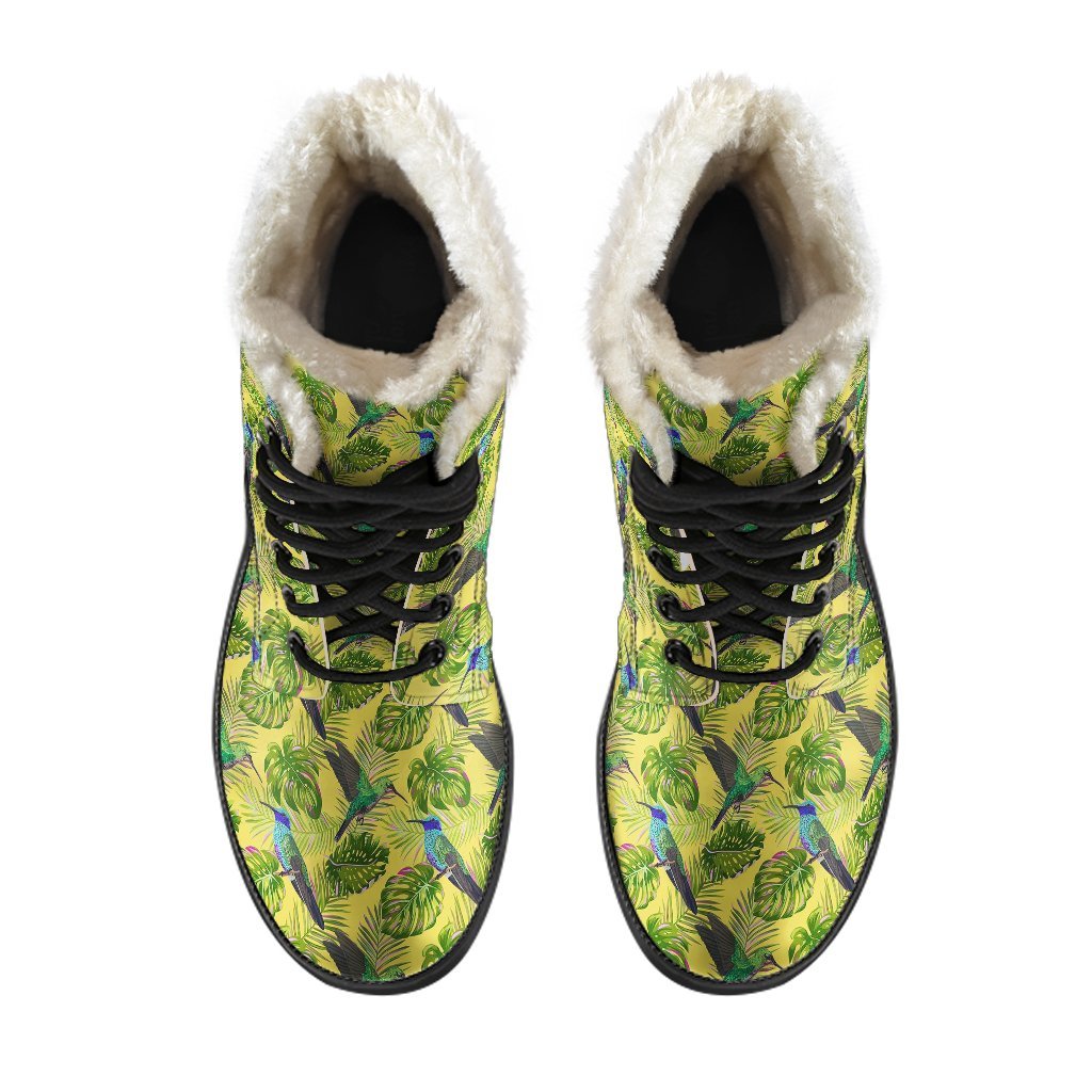 Hummingbird Palm Leaves Pattern Print Comfy Winter Boots-grizzshop