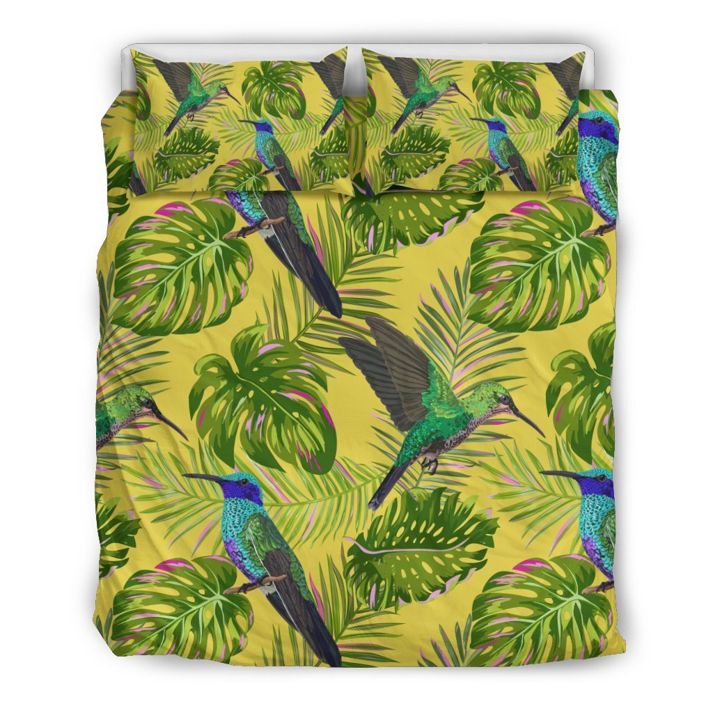 Hummingbird Palm Leaves Pattern Print Duvet Cover Bedding Set-grizzshop