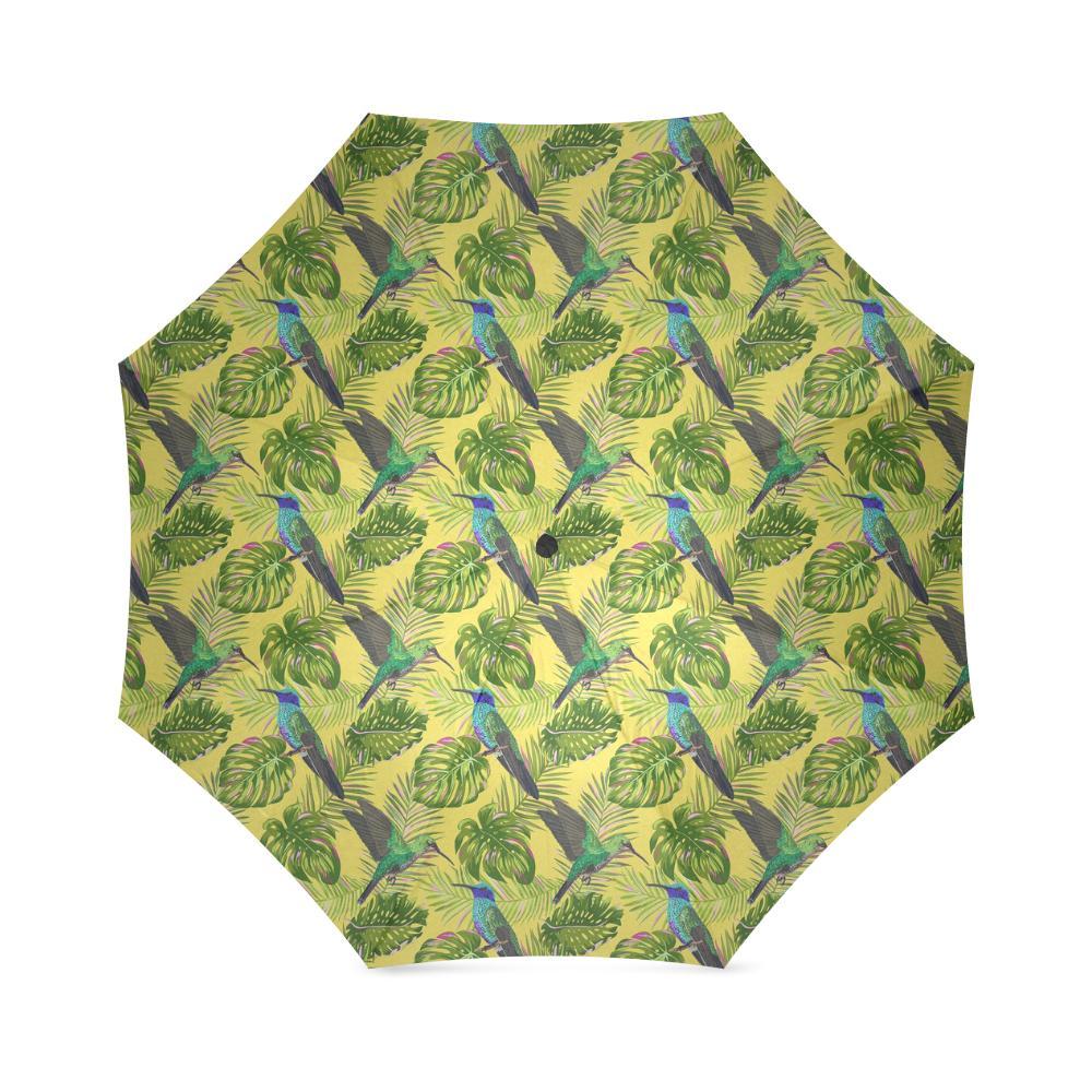 Hummingbird Palm Leaves Pattern Print Foldable Umbrella-grizzshop