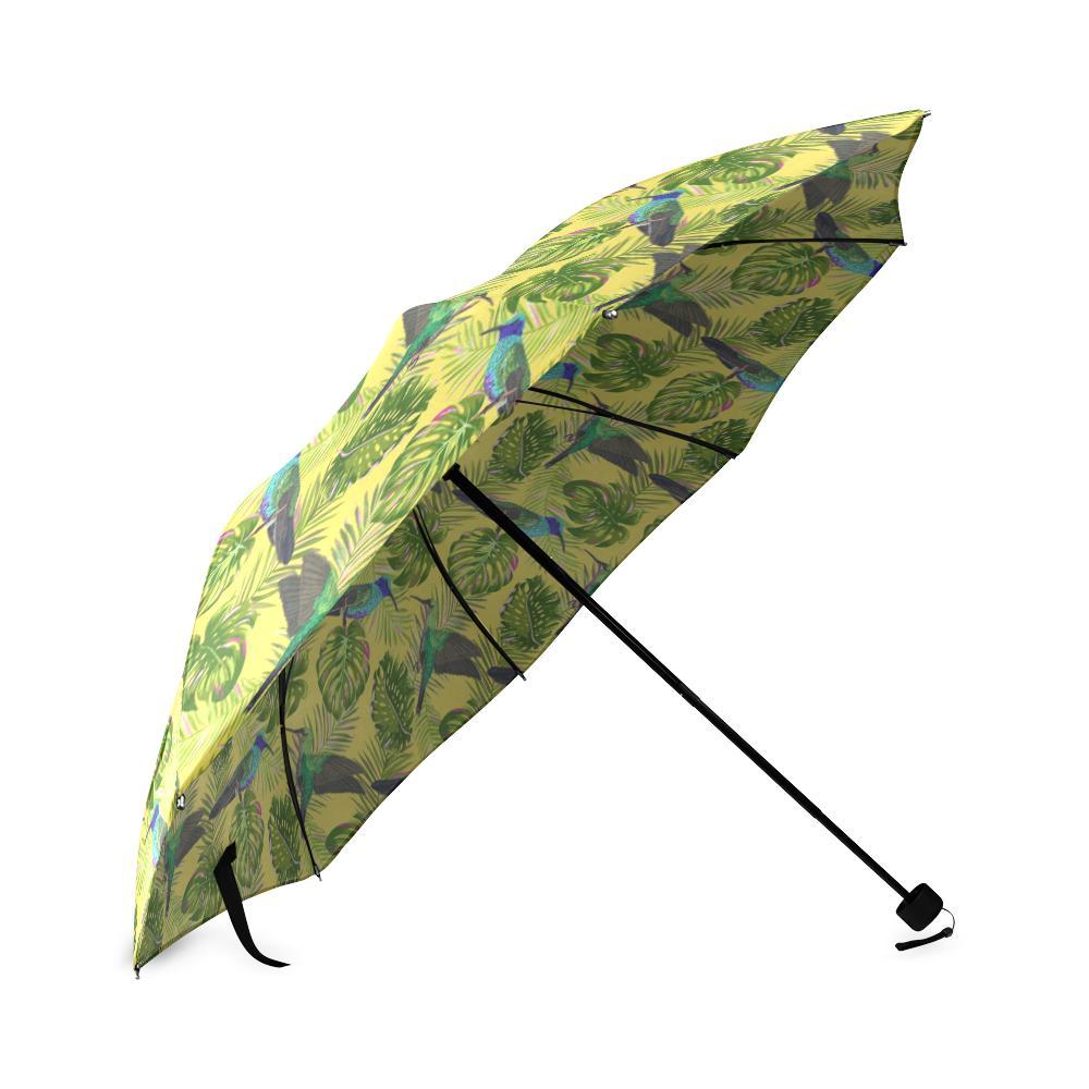 Hummingbird Palm Leaves Pattern Print Foldable Umbrella-grizzshop