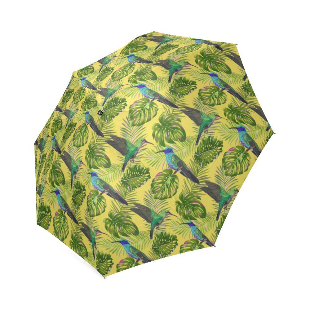 Hummingbird Palm Leaves Pattern Print Foldable Umbrella-grizzshop
