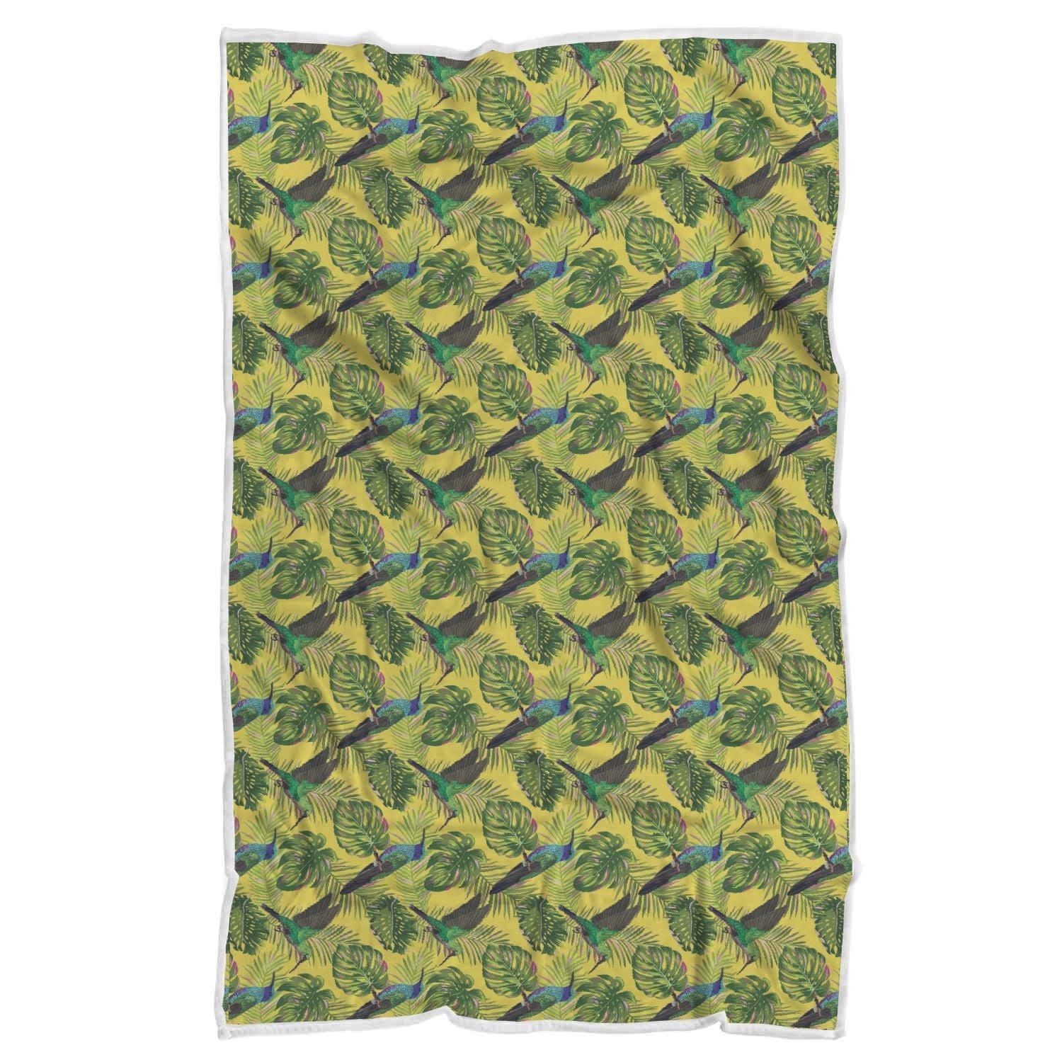 Hummingbird Palm Leaves Pattern Print Throw Blanket-grizzshop