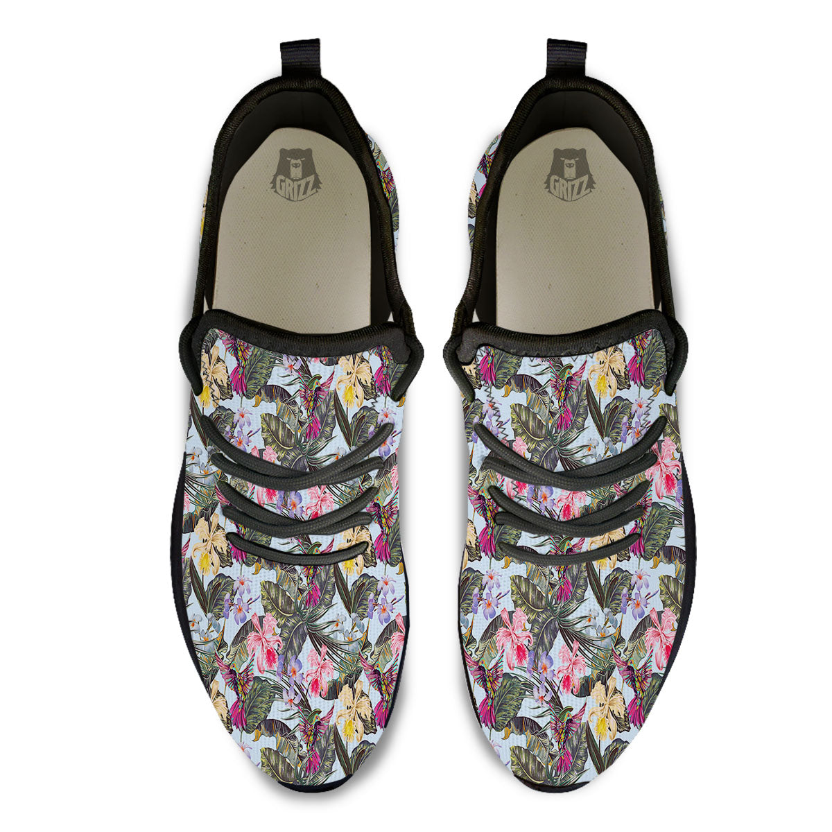 Hummingbird Tropical Print Pattern Black Athletic Shoes-grizzshop