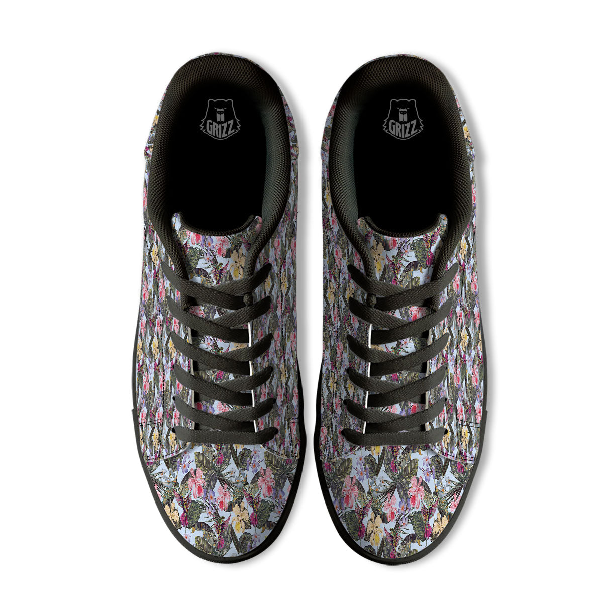 Hummingbird Tropical Print Pattern Black Low Top Sneakers-grizzshop