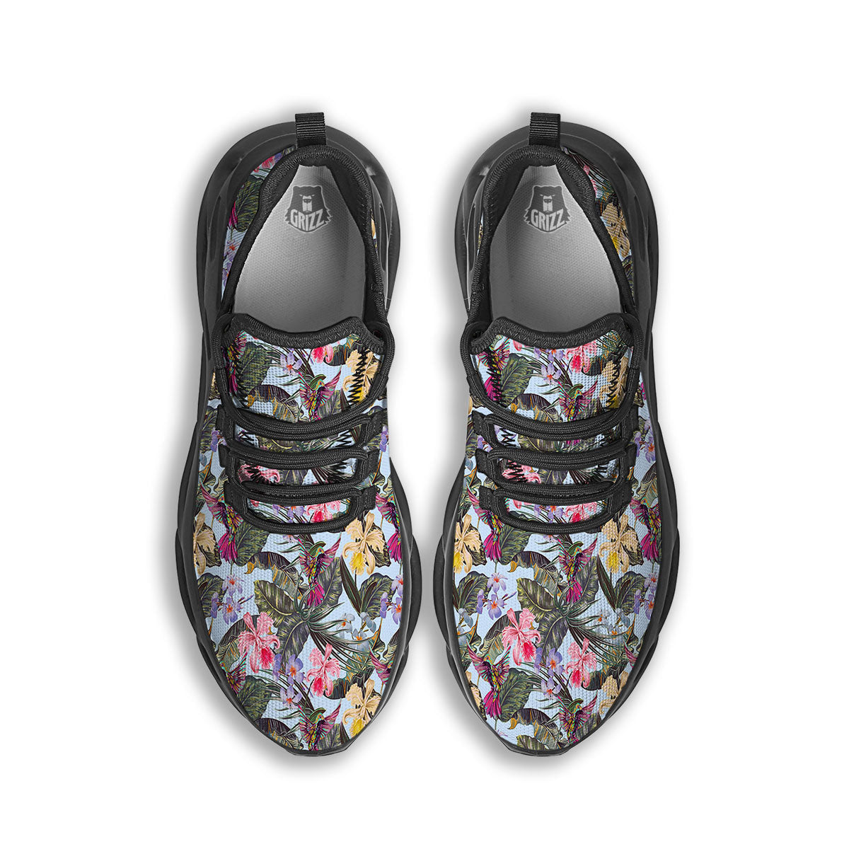 Hummingbird Tropical Print Pattern Black Running Shoes-grizzshop