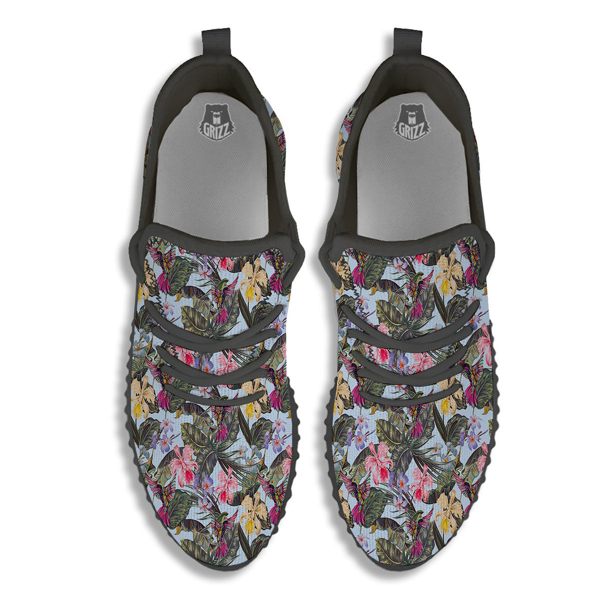 Hummingbird Tropical Print Pattern Black Walking Shoes-grizzshop