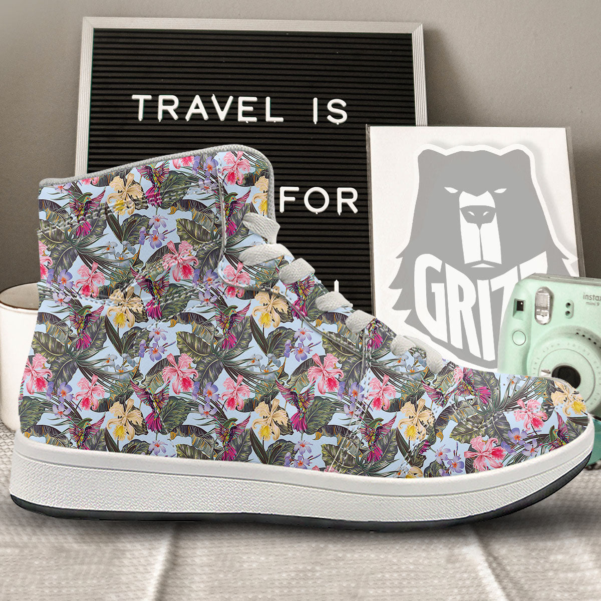 Hummingbird Tropical Print Pattern High Top Sneakers-grizzshop