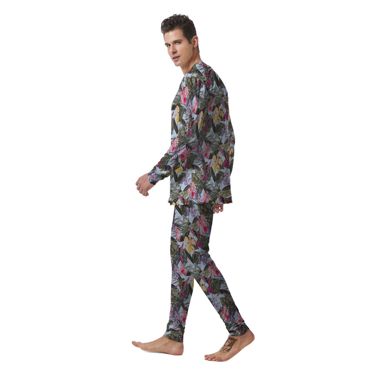 Hummingbird Tropical Print Pattern Men's Pajamas-grizzshop