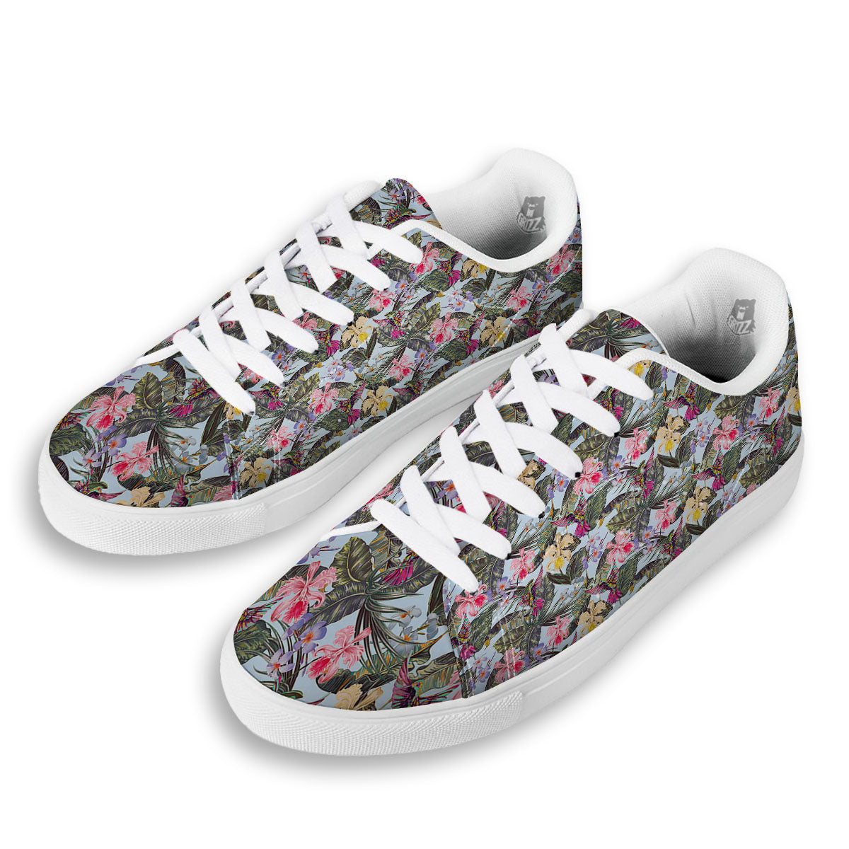 Hummingbird Tropical Print Pattern White Low Top Sneakers-grizzshop