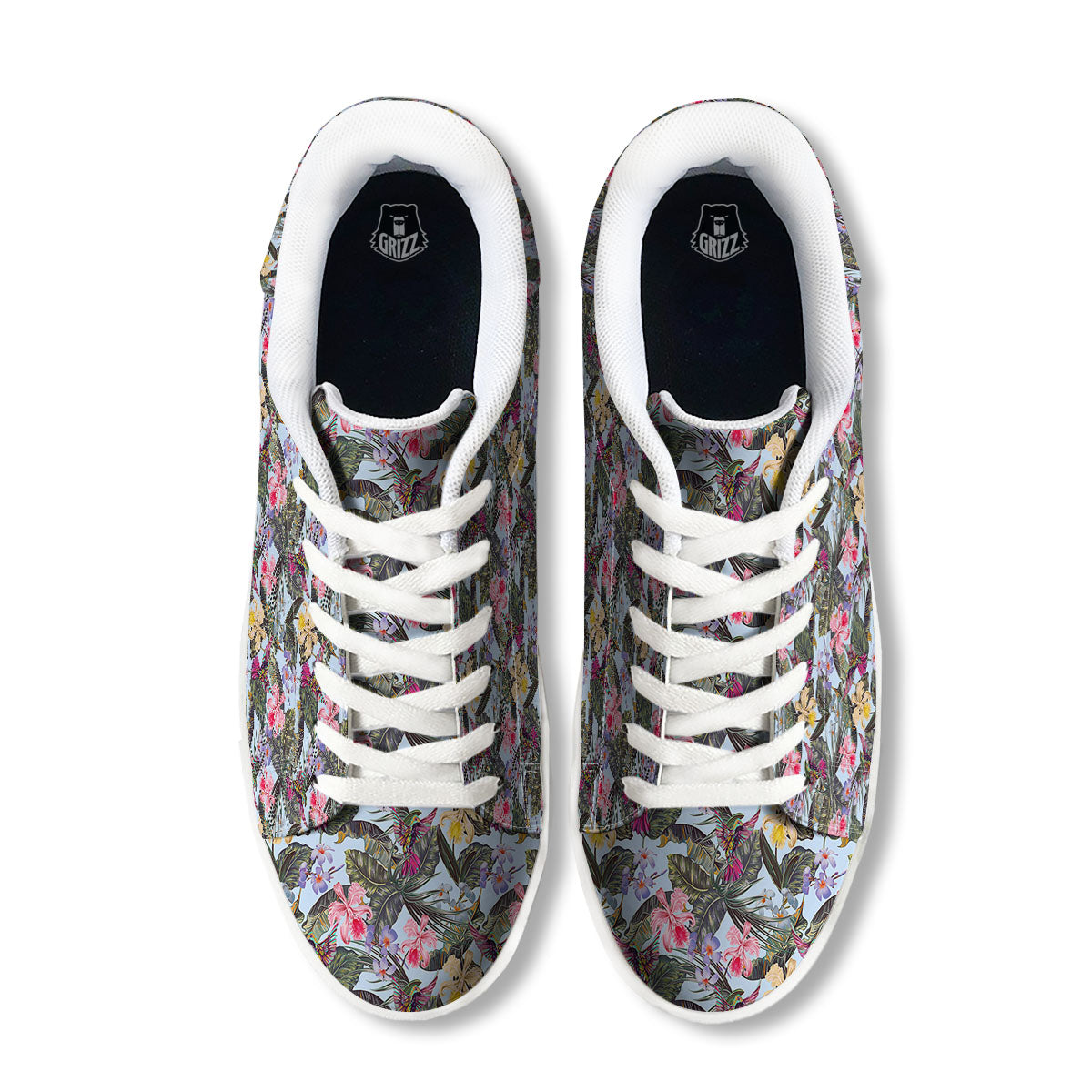 Hummingbird Tropical Print Pattern White Low Top Sneakers-grizzshop