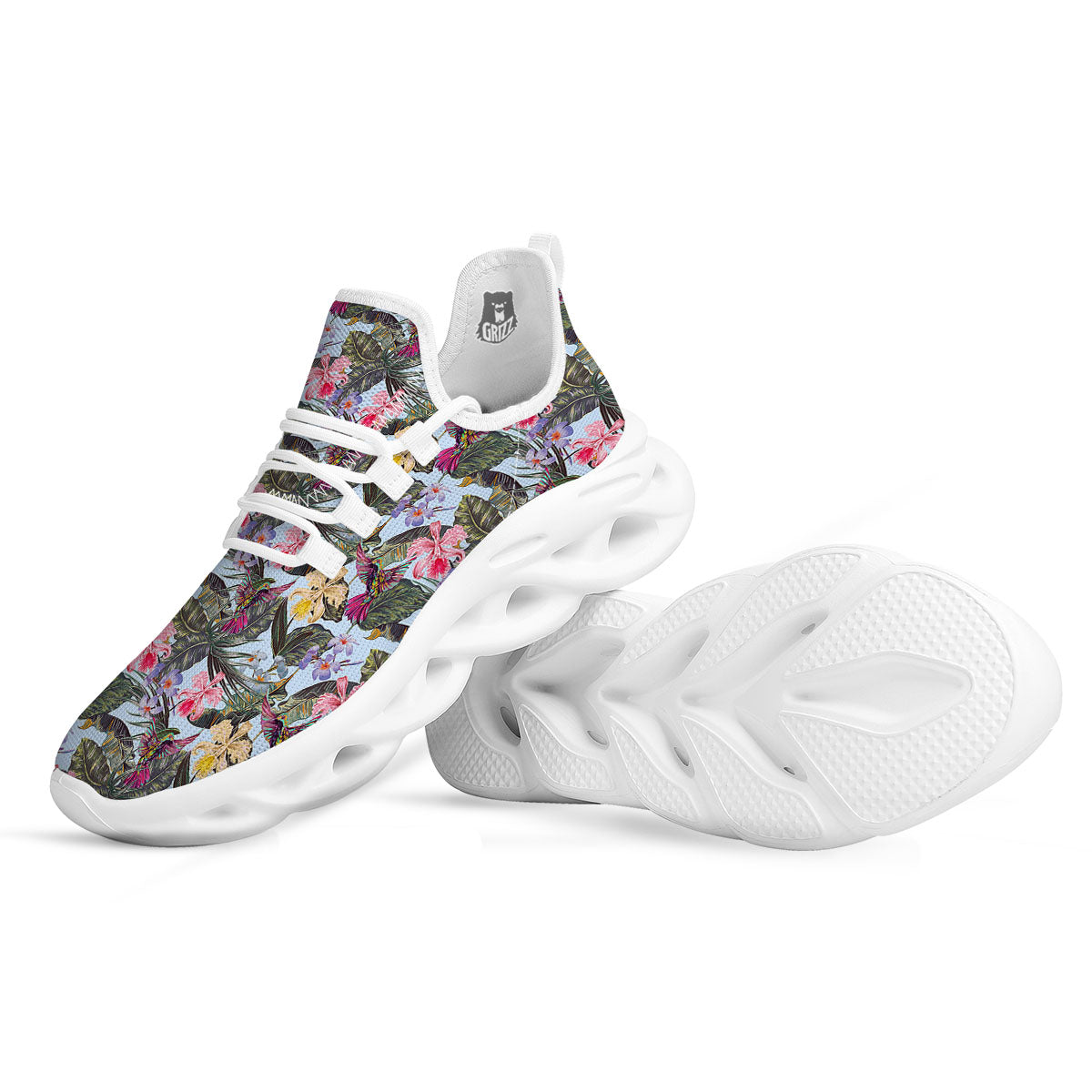 Hummingbird Tropical Print Pattern White Running Shoes-grizzshop
