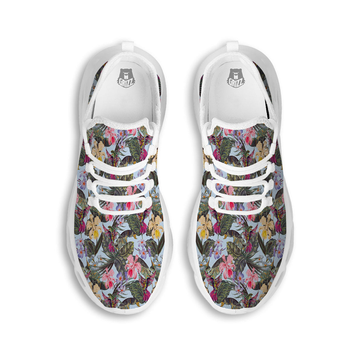 Hummingbird Tropical Print Pattern White Running Shoes-grizzshop