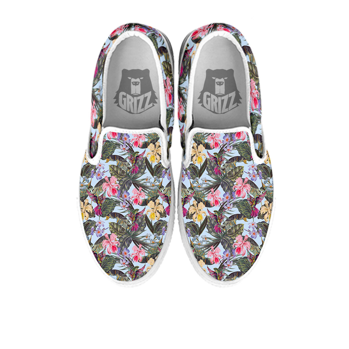 Hummingbird Tropical Print Pattern White Slip On Shoes-grizzshop