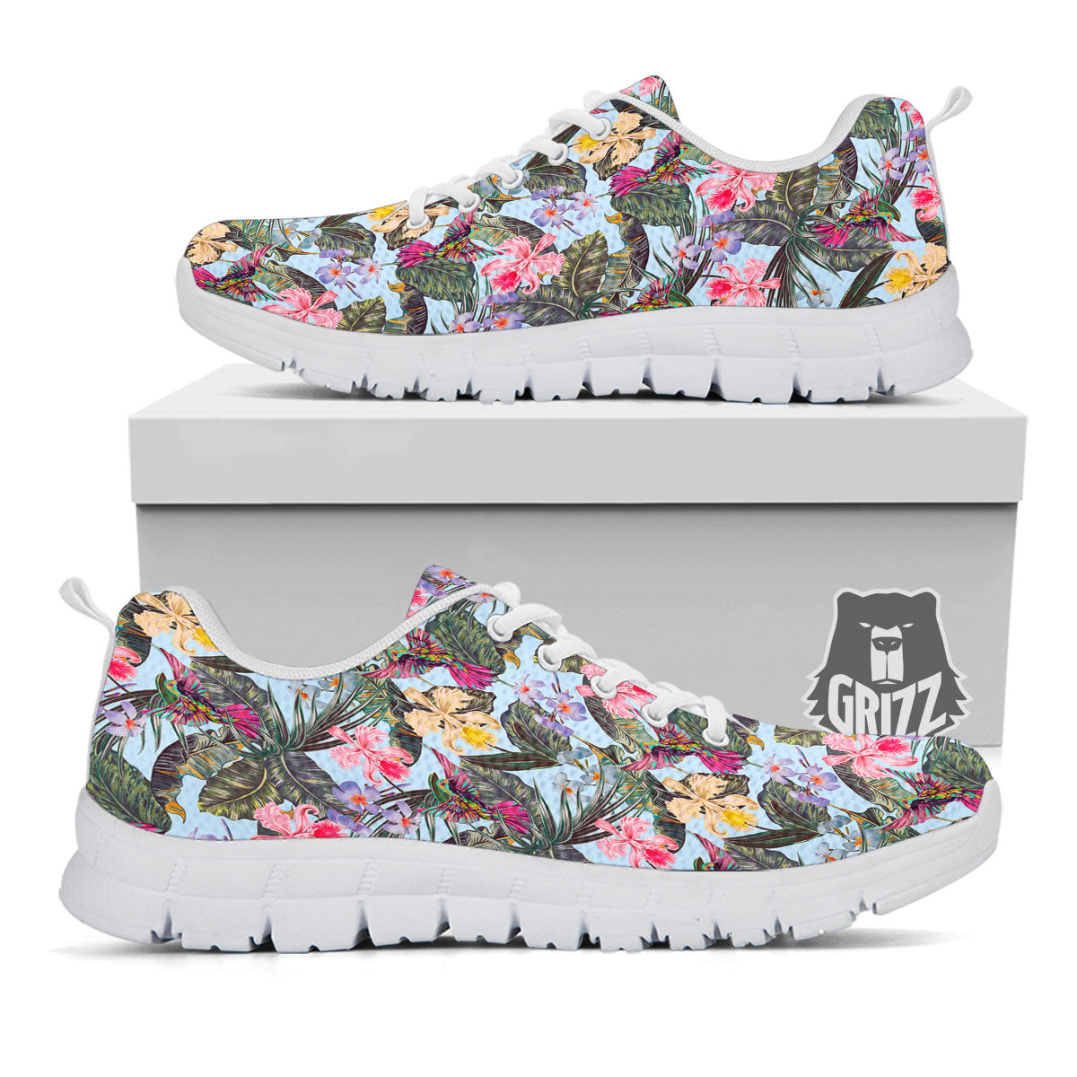Hummingbird Tropical Print Pattern White Sneaker-grizzshop