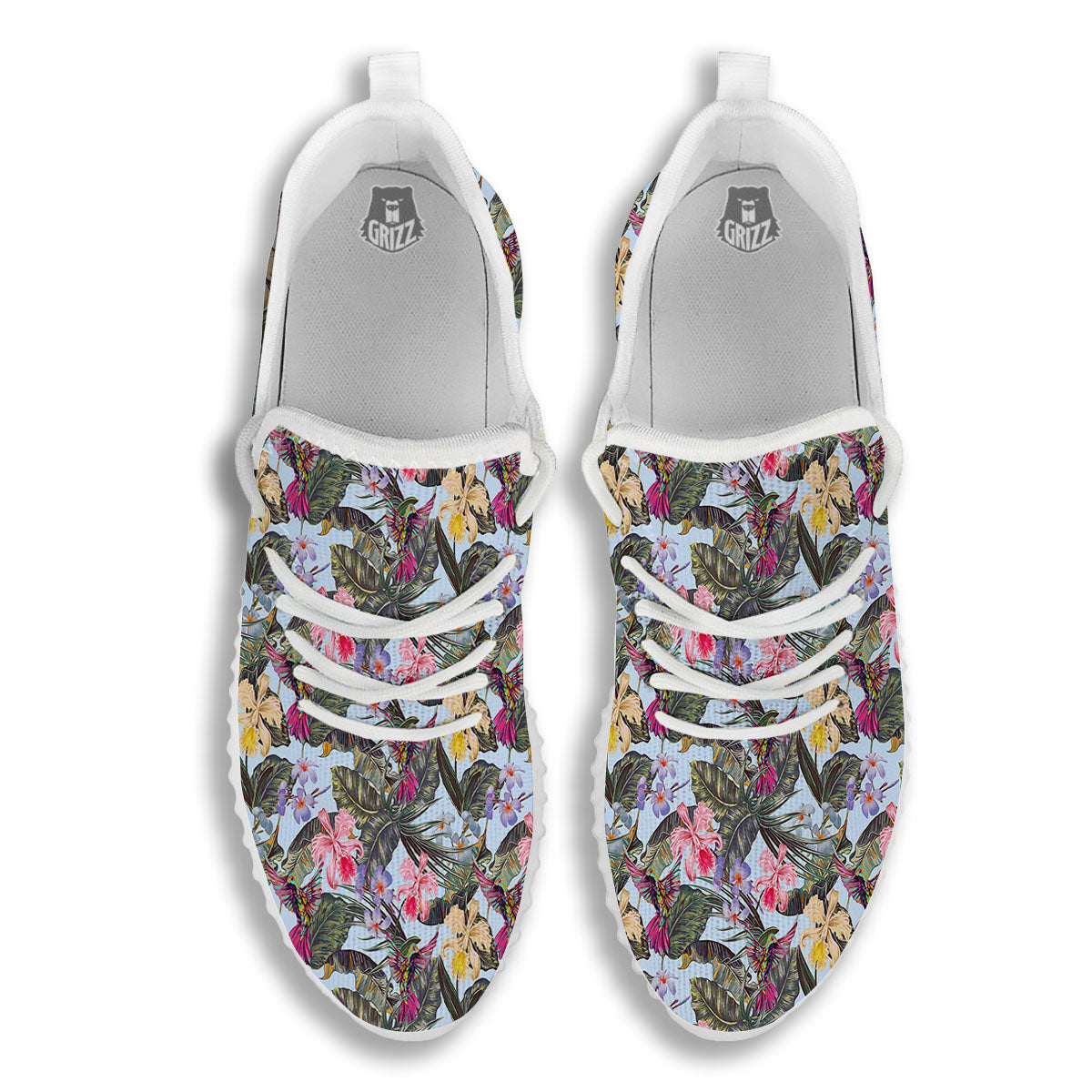 Hummingbird Tropical Print Pattern White Walking Shoes-grizzshop