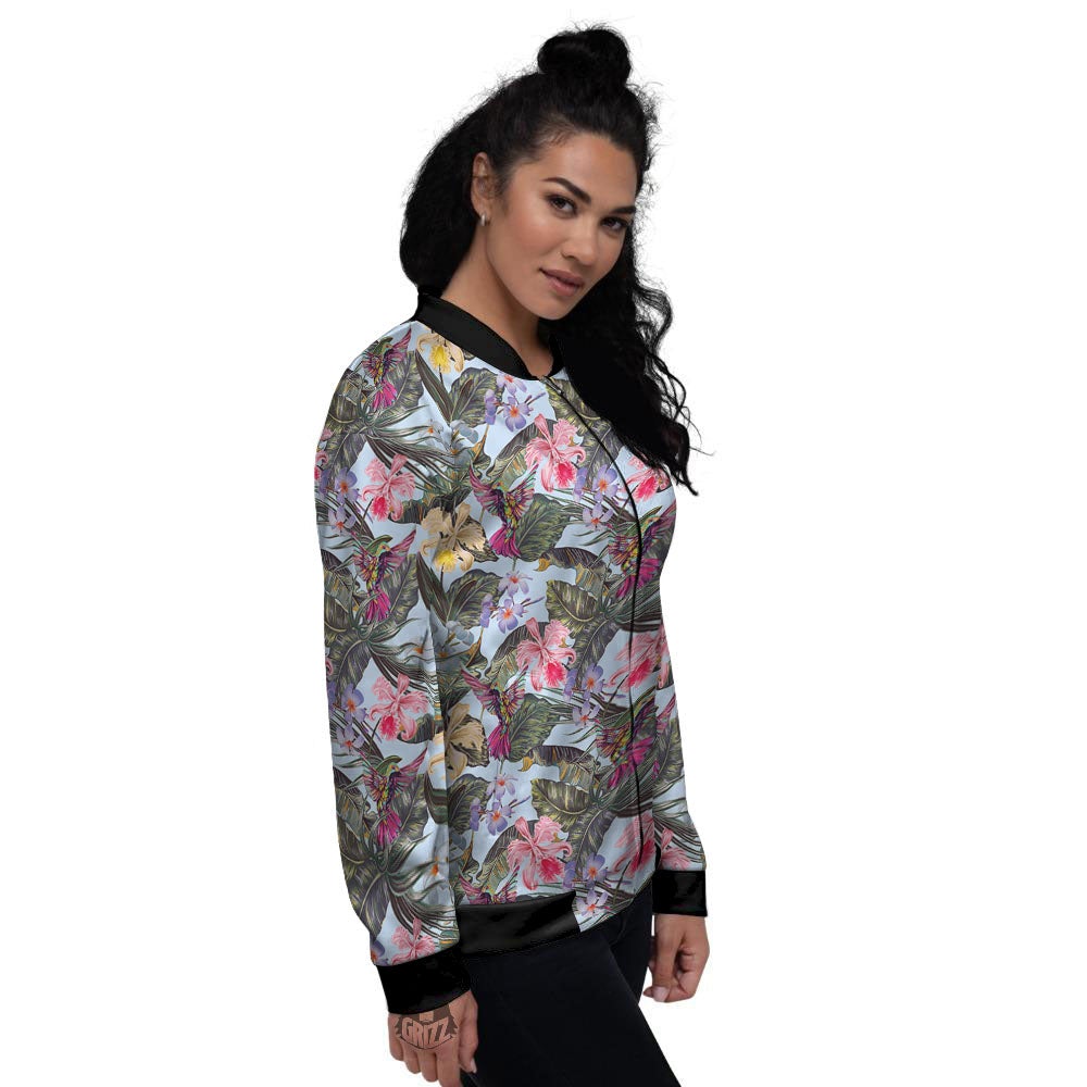 Hummingbird Tropical Print Pattern Women's Bomber Jacket-grizzshop
