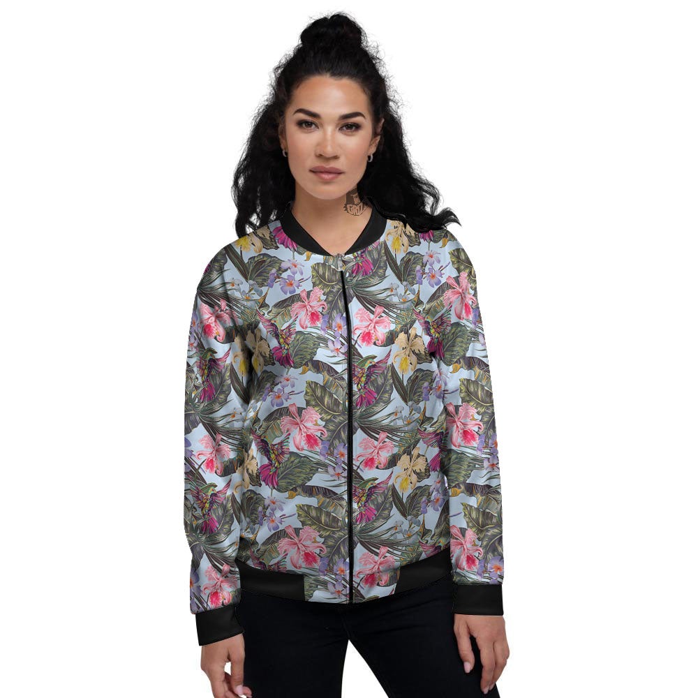Hummingbird Tropical Print Pattern Women's Bomber Jacket-grizzshop