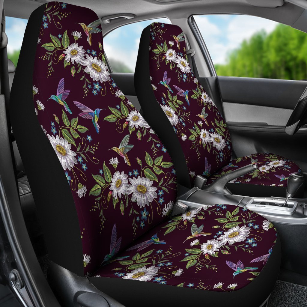 Hummingbird White Daisy Universal Fit Car Seat Cover-grizzshop