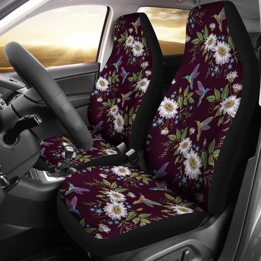 Hummingbird White Daisy Universal Fit Car Seat Cover-grizzshop