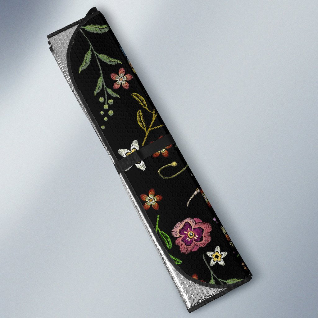 Hummingbird White Floral Car Sun Shade-grizzshop