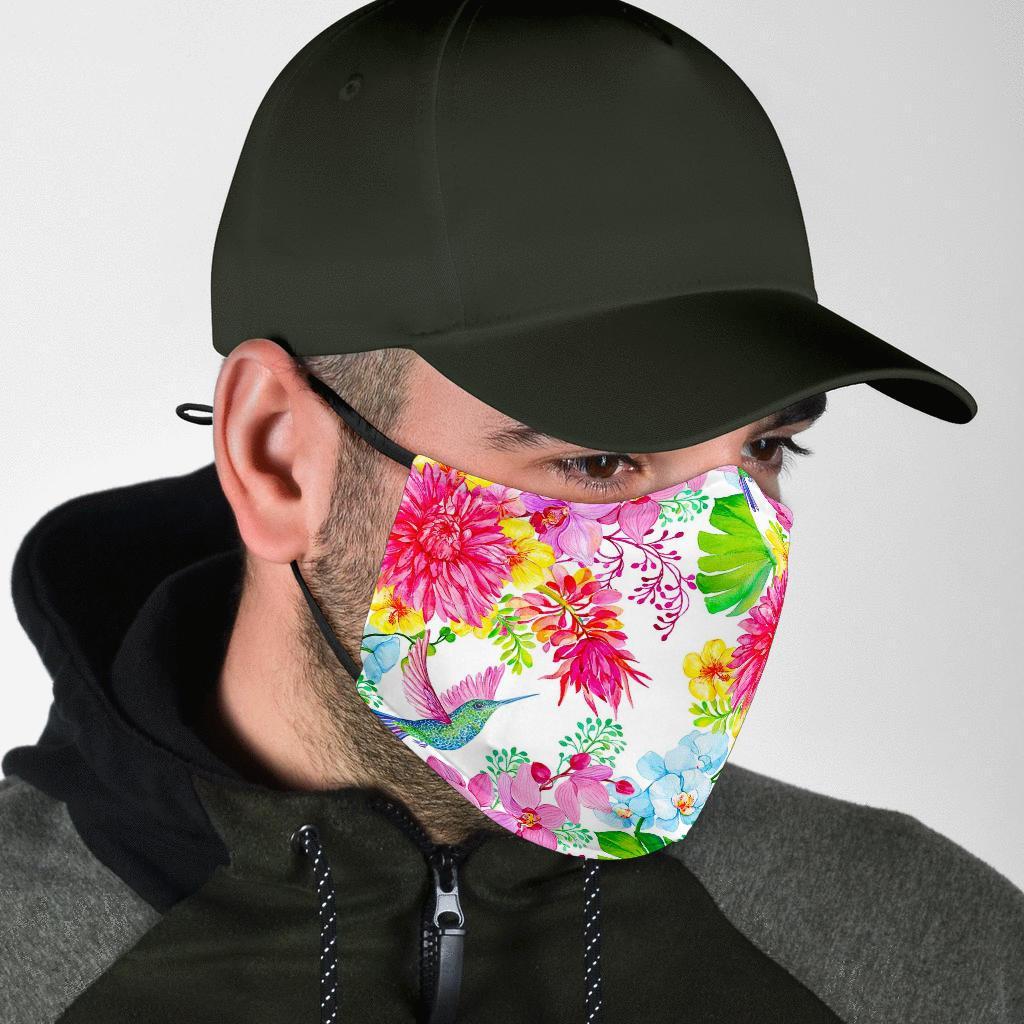 Hummingbird White Floral Drawing Face Mask-grizzshop