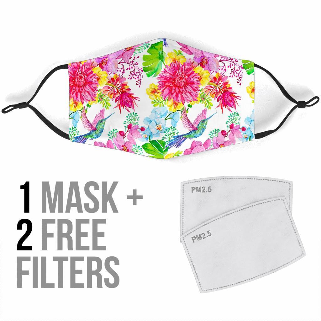 Hummingbird White Floral Drawing Face Mask-grizzshop