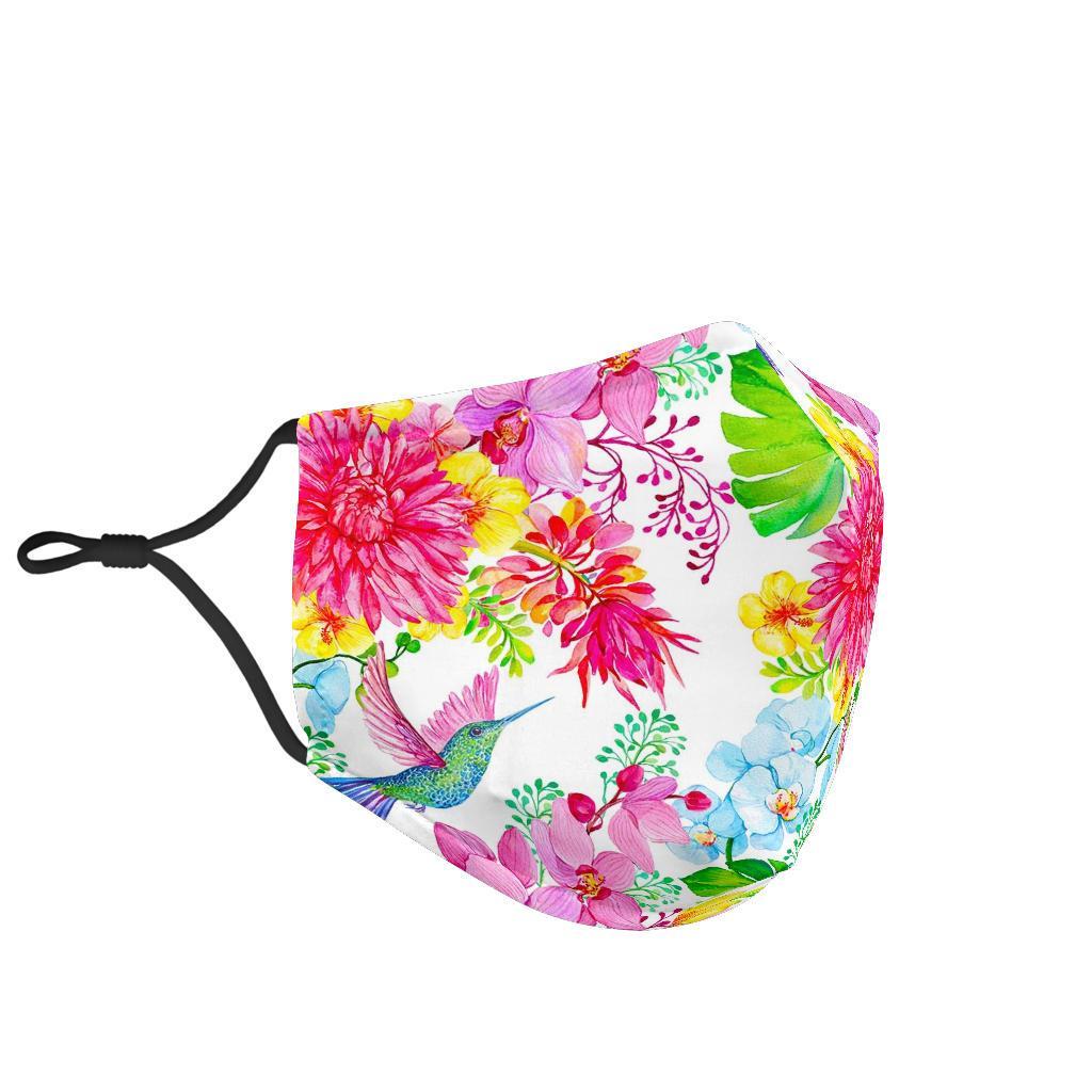 Hummingbird White Floral Drawing Face Mask-grizzshop