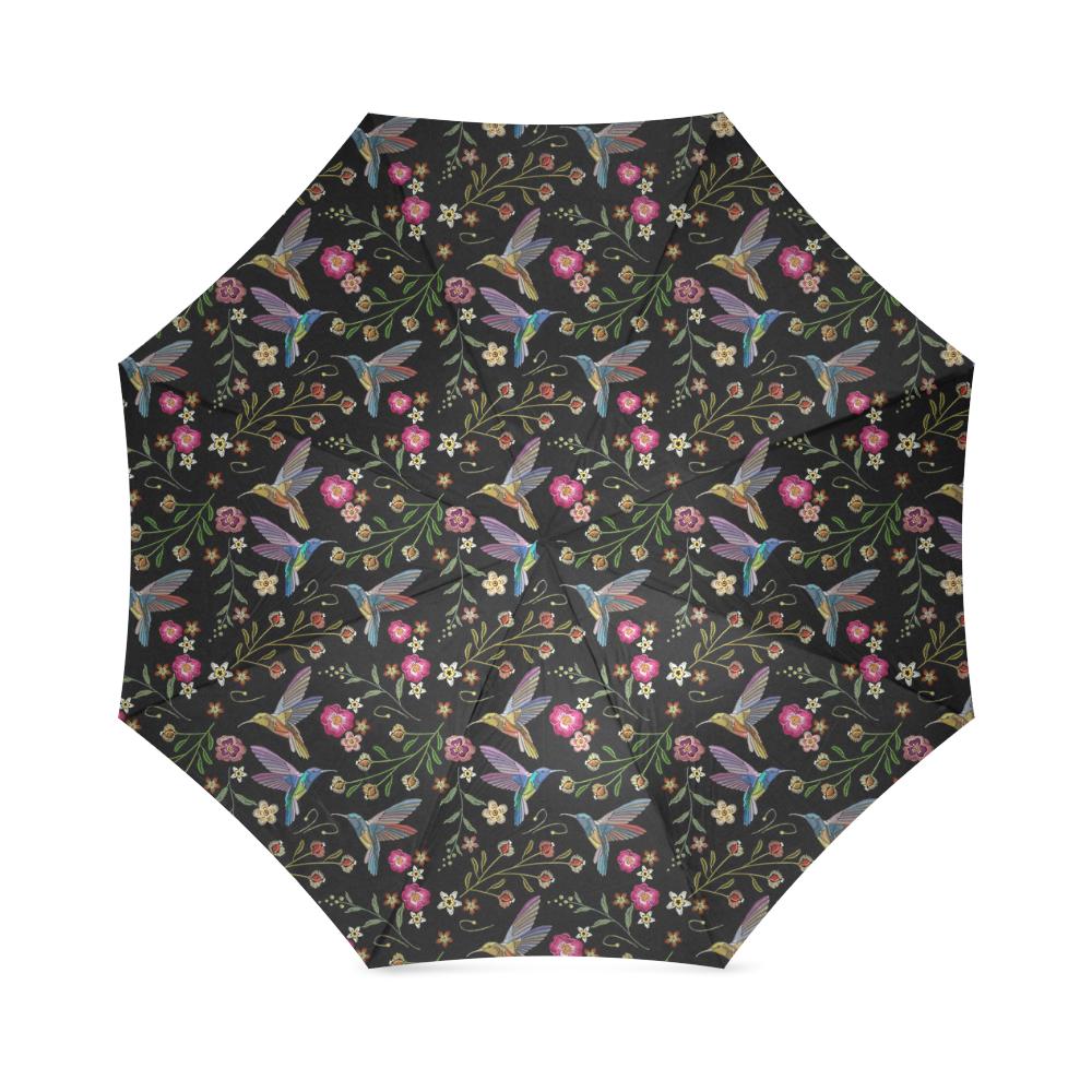 Hummingbird White Floral Pattern Print Foldable Umbrella-grizzshop