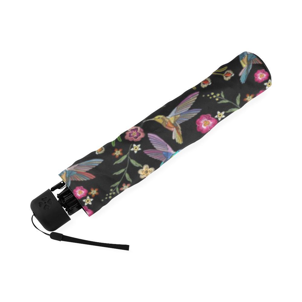Hummingbird White Floral Pattern Print Foldable Umbrella-grizzshop