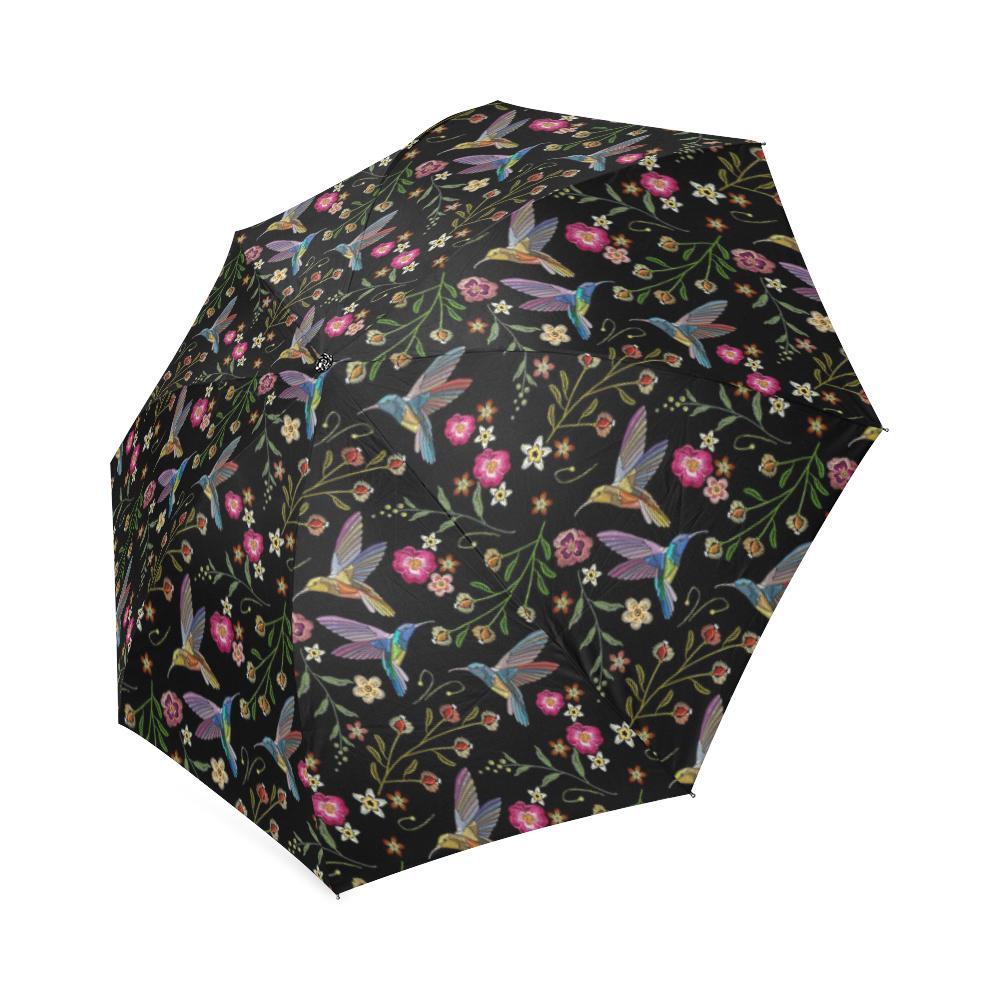 Hummingbird White Floral Pattern Print Foldable Umbrella-grizzshop