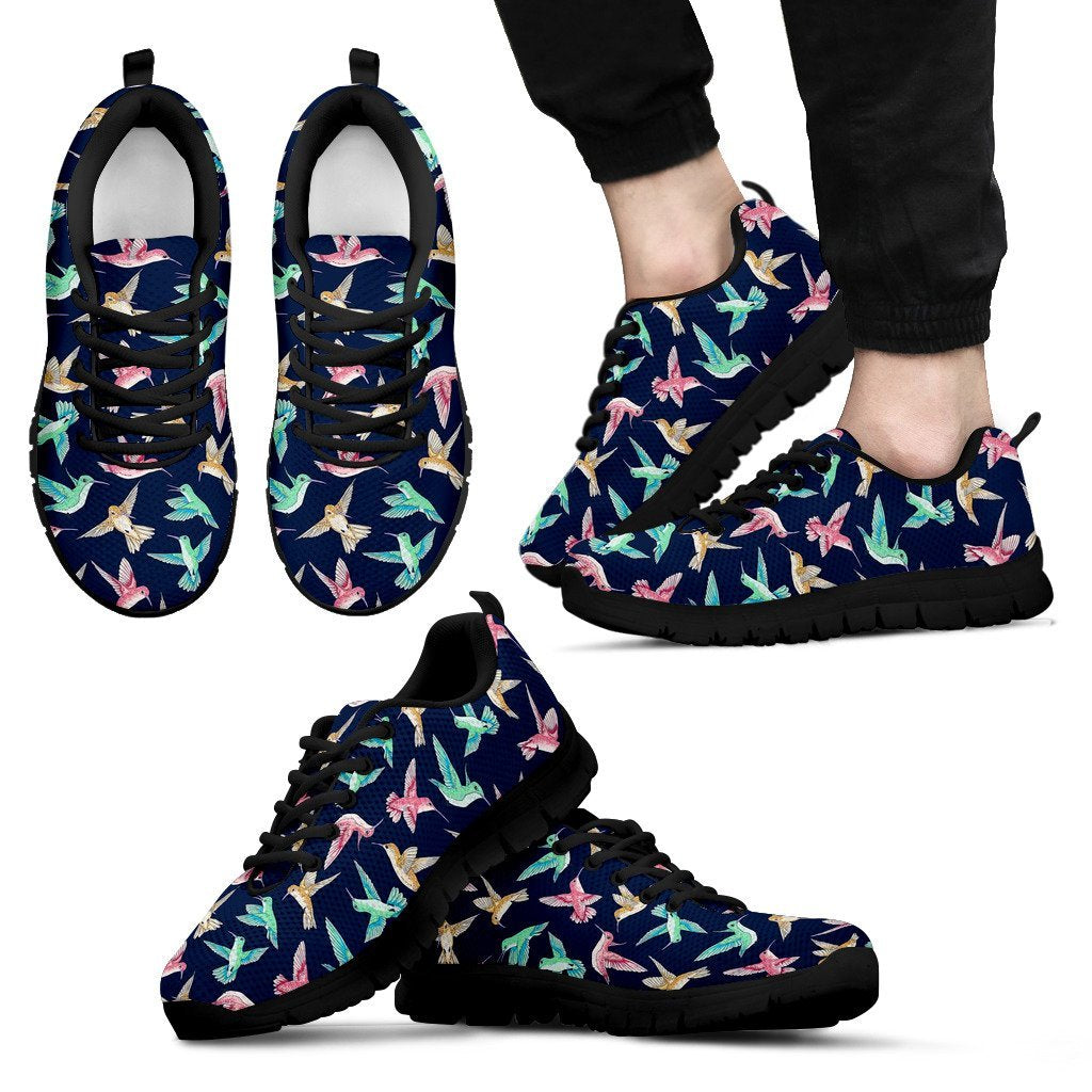 Hummingbird Colorful Pattern Print Black Sneaker Shoes For Men Women-grizzshop