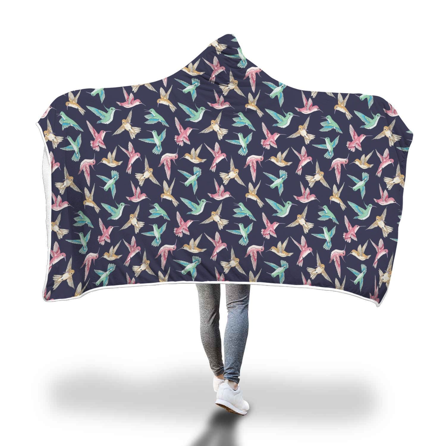 Hummingbird Colorful Pattern Print Hooded Blanket-grizzshop