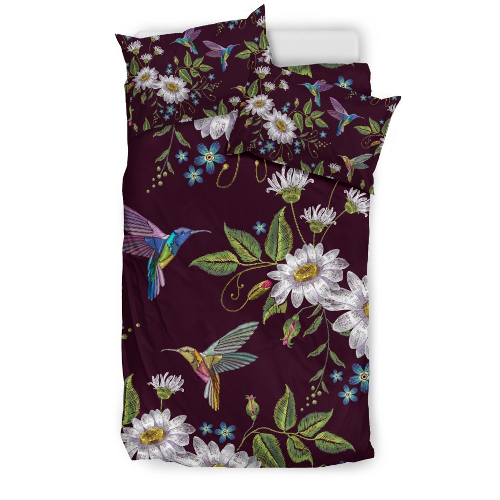 Hummingbird White Daisy Pattern Print Duvet Cover Bedding Set-grizzshop