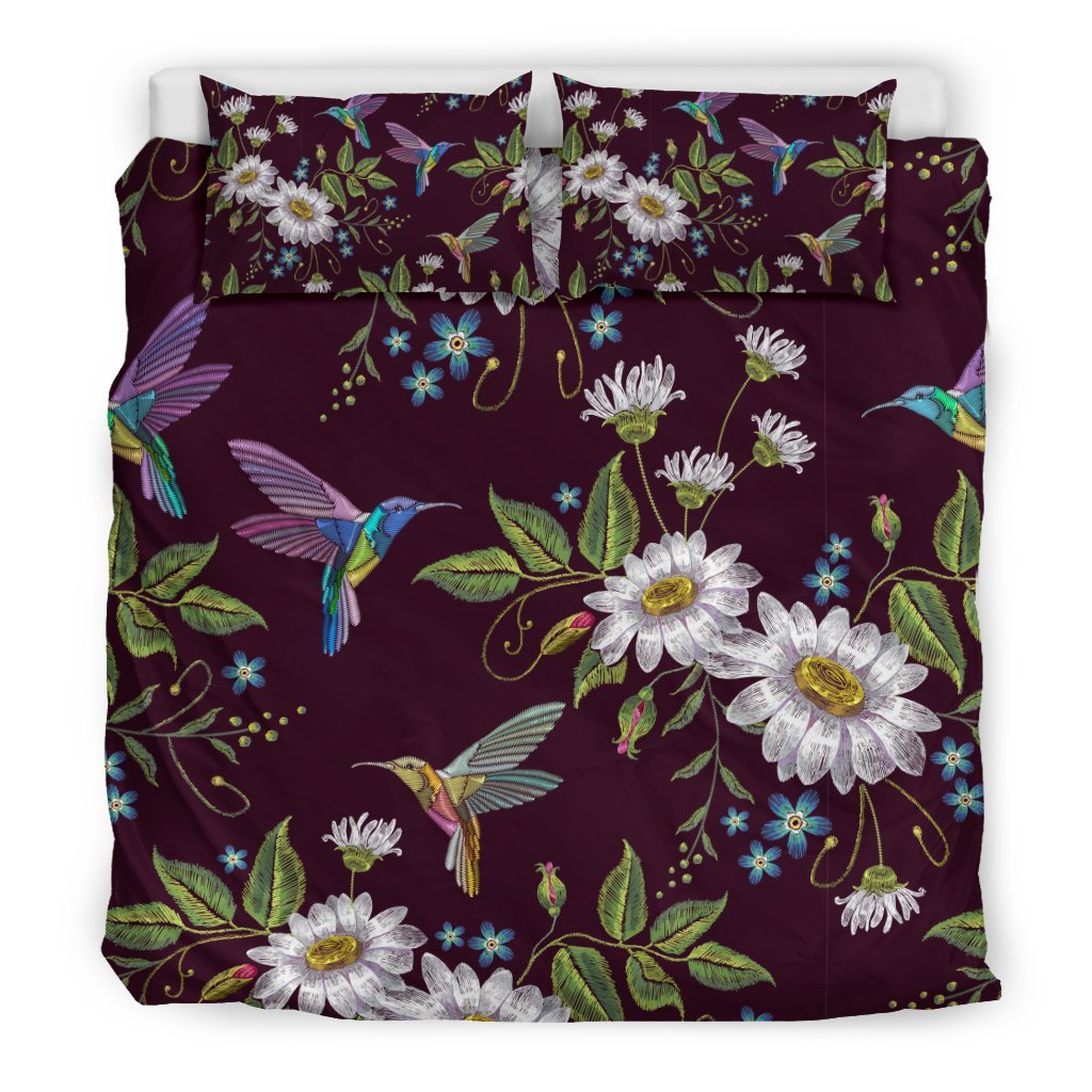 Hummingbird White Daisy Pattern Print Duvet Cover Bedding Set-grizzshop