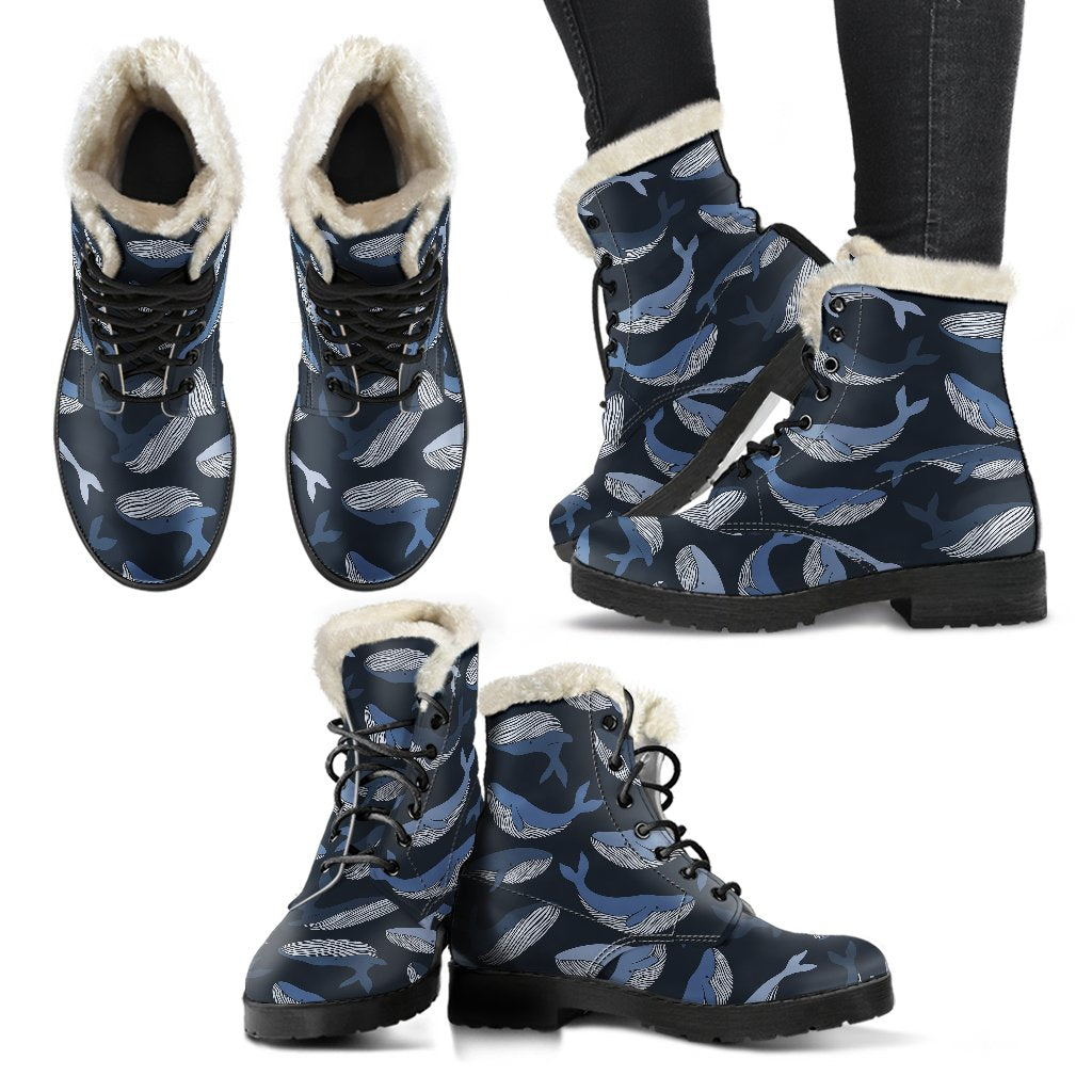 Humpback Whale Pattern Print Comfy Winter Boots-grizzshop