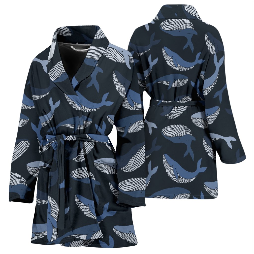 Humpback Whale Pattern Print Women Long Robe-grizzshop