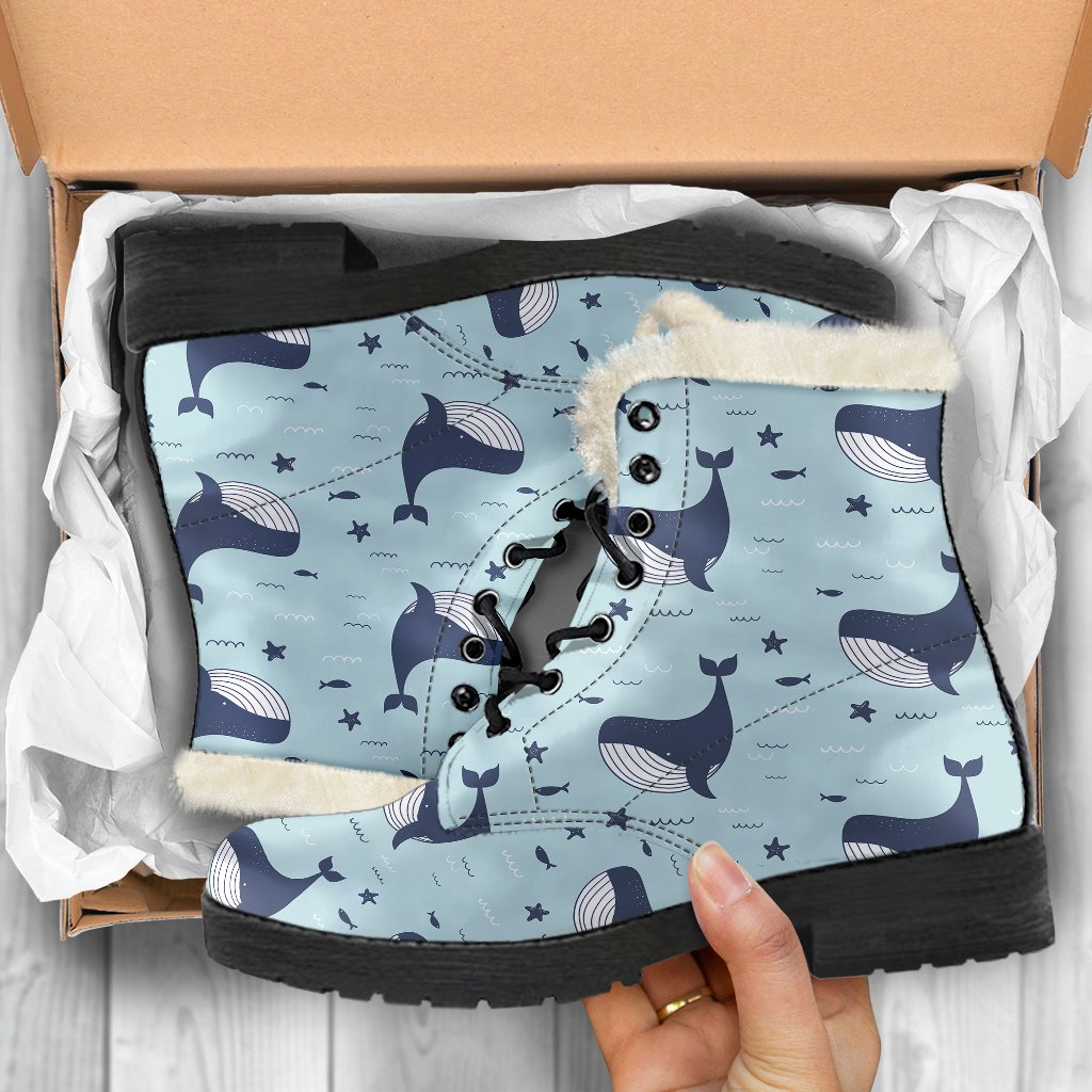 Humpback Whale Print Pattern Comfy Winter Boots-grizzshop