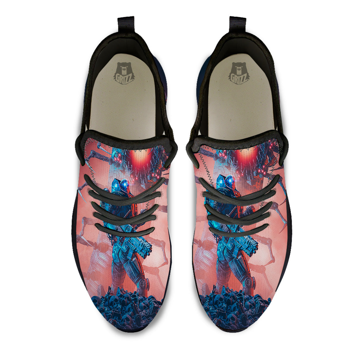 Hunting Alien Worm Print Black Athletic Shoes-grizzshop