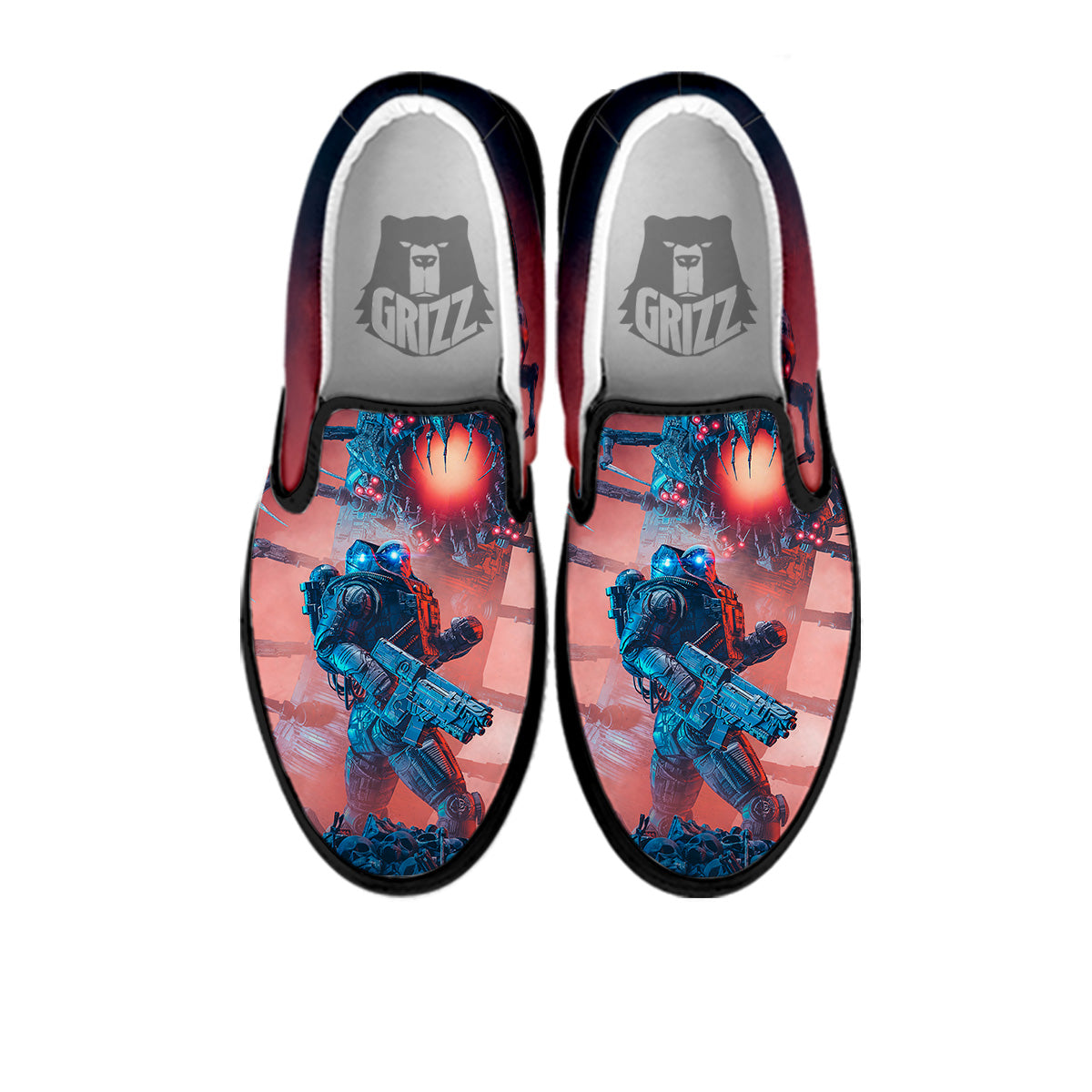 Hunting Alien Worm Print Black Slip On Shoes-grizzshop