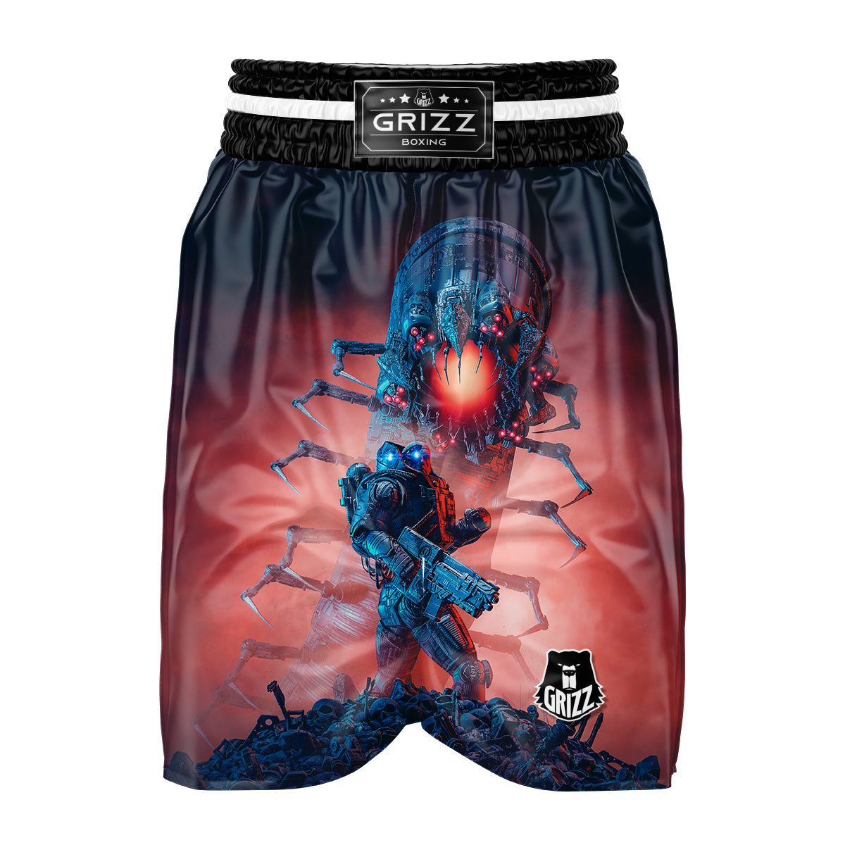 Hunting Alien Worm Print Boxing Shorts-grizzshop