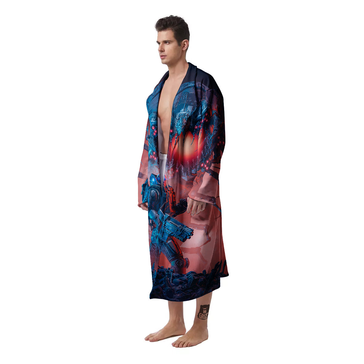 Hunting Alien Worm Print Men's Robe-grizzshop